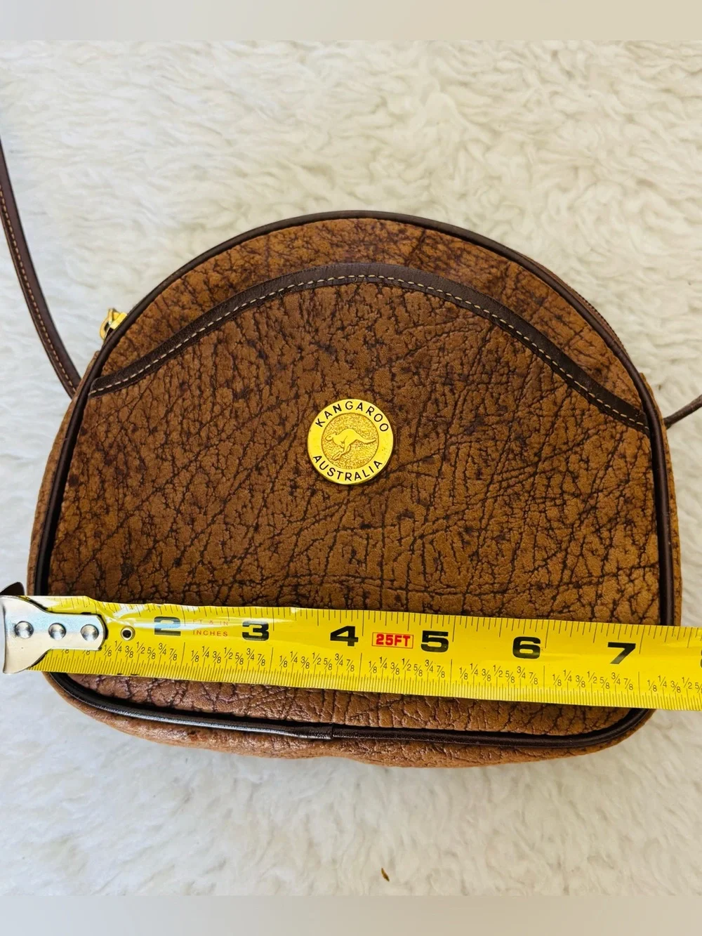 Kangaroo Australia Genuine Brown Leather Small Shoulder Bag 7.5”x7”x2”